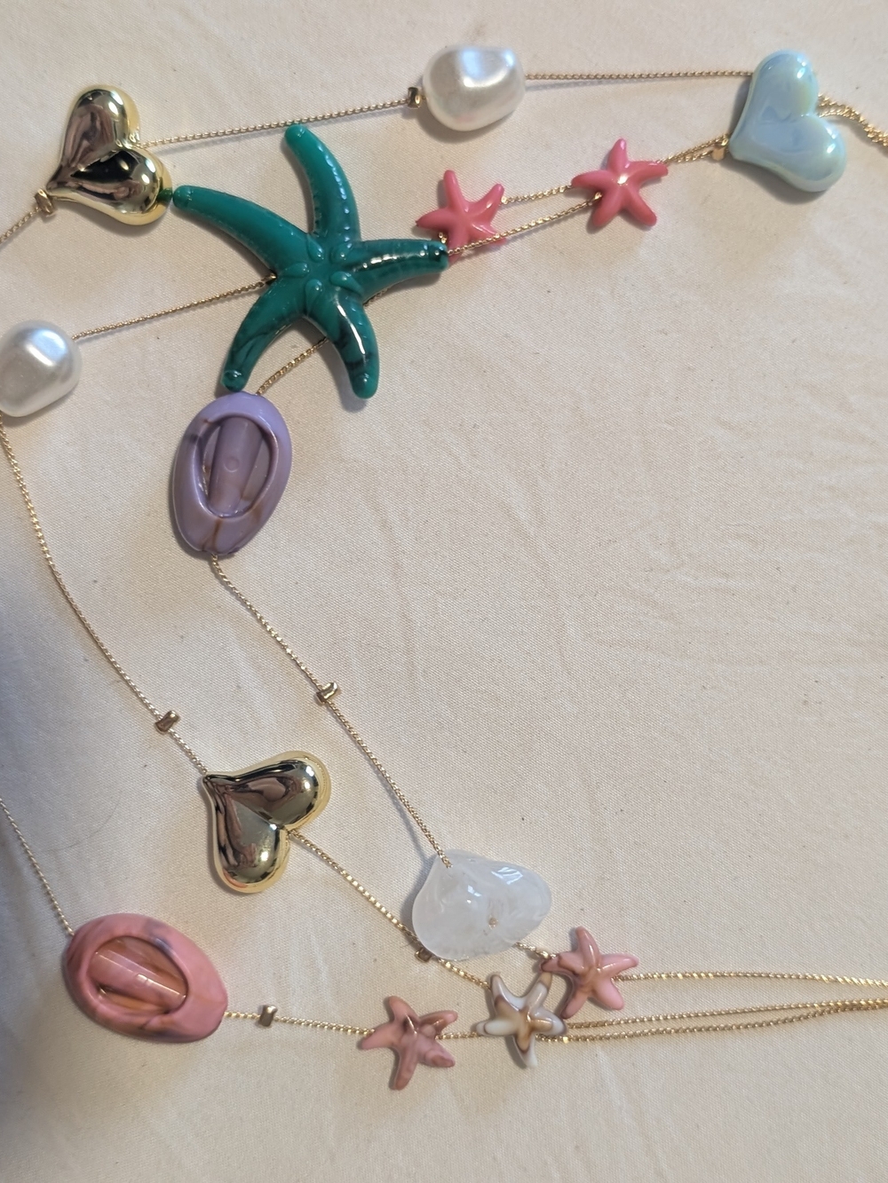 Gold-Tone Multi-Color Starfish & Heart Pendant Necklace